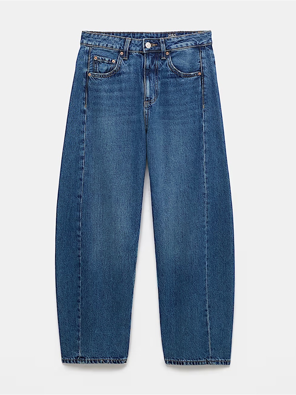 Mid-Blue, High waist, Barrel leg jean from M&S